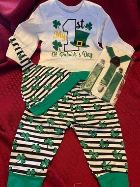 St. Patrick's Day 1st My Outfit with Shamrock Pants & Hat